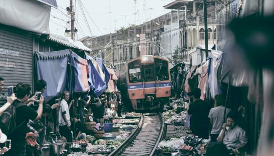 mae klin train market bangkok thailand