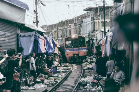 mae klin train market bangkok thailand