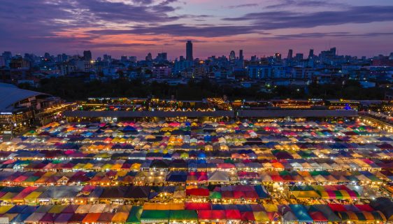 rot fai train market bangkok thailand