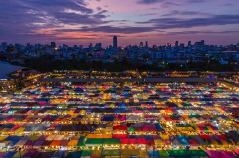 rot fai train market bangkok thailand